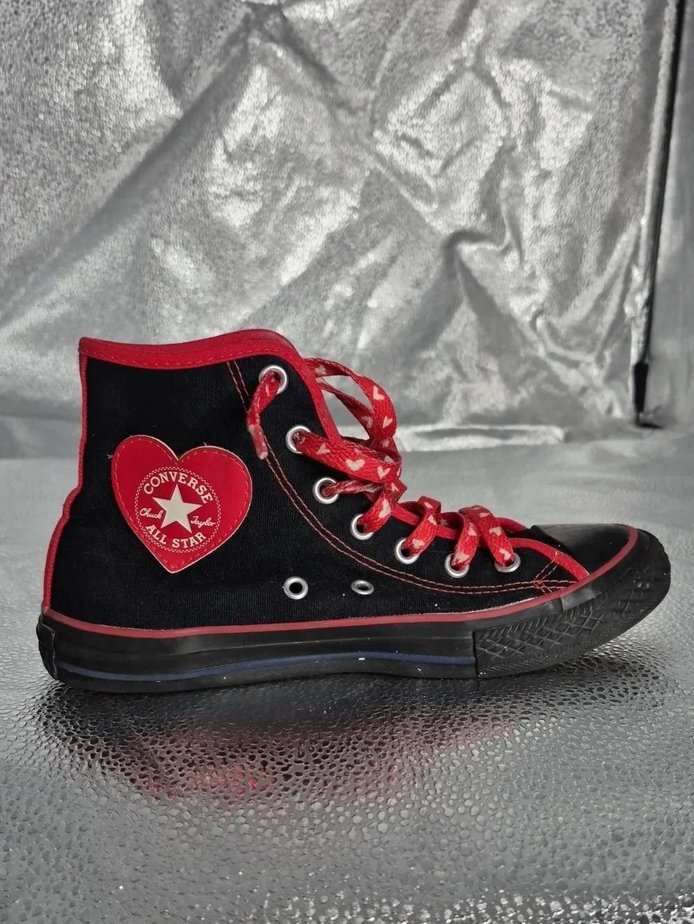 Converse Girl's 3 Black High-Top Sneakers with Red Accents
